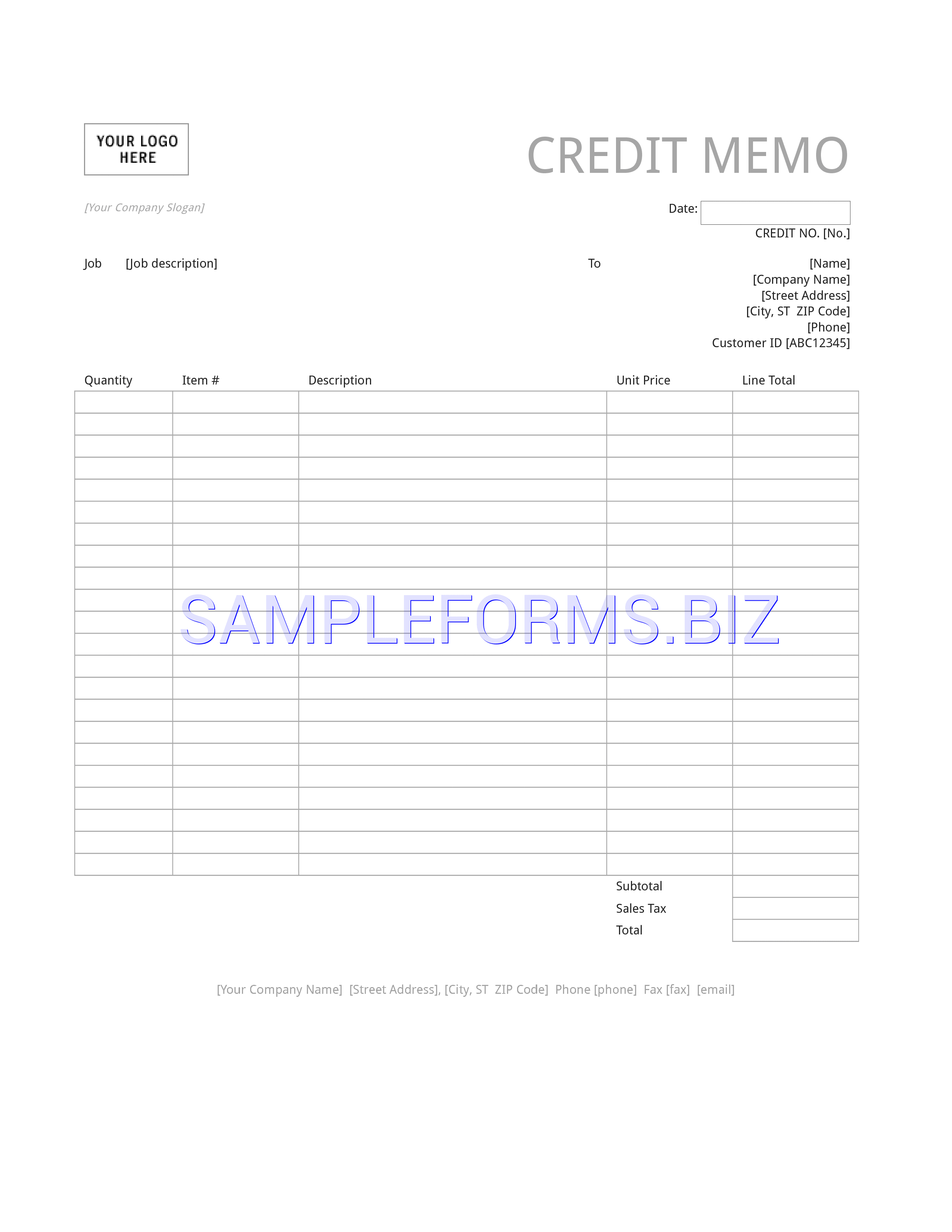 Preview free downloadable Credit Memo (Simple Lines Design) in PDF (page 1)